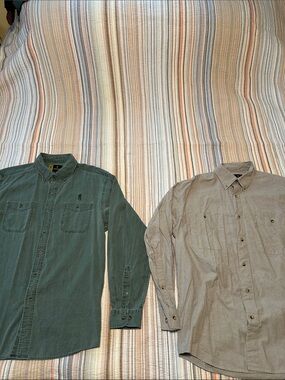 Pair of rare Browning Men's Button-Down Shirts - Olive Green and Taupe